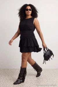 Trendyol Curve Black Crepe Ruffle Detailed Knitting Plus Size Dress - Image 3