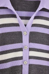 Trendyol Curve Lilac Striped Polo Shirt Collar Jewelry buttoned Fitted Plus Size Knitwear Sweater - Image 3
