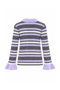 Trendyol Curve Lilac Striped Polo Shirt Collar Jewelry buttoned Fitted Plus Size Knitwear Sweater - Image 4