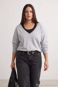 Trendyol Curve Snow Melange 2 Sets Low Shoulder Knitting Sweatshirt - Image 2