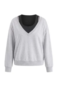 Trendyol Curve Snow Melange 2 Sets Low Shoulder Knitting Sweatshirt - Image 5