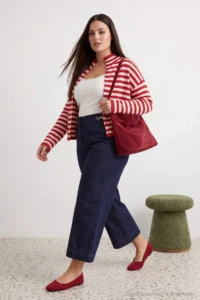 Trendyol Curve NAVY BLUE High Waist Wide Leg Accessory Detailed Plus Size Weaving Pants - Image 2