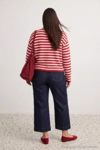 Trendyol Curve NAVY BLUE High Waist Wide Leg Accessory Detailed Plus Size Weaving Pants - Image 4