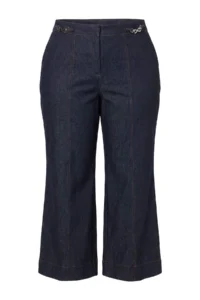 Trendyol Curve NAVY BLUE High Waist Wide Leg Accessory Detailed Plus Size Weaving Pants - Image 5