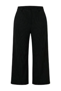 Trendyol Curve Black Striped Straight Fit High Waist Knitting Pants - Image 4