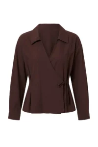 Trendyol Curve Brown Binding Detailed Weaving Plus Size Shirt - Image 5