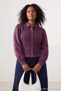 Trendyol Curve Multicolored Plaid/Checkered Ruffle Detailed Plus Size Weaving Shirt - Image 2