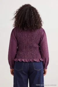Trendyol Curve Multicolored Plaid/Checkered Ruffle Detailed Plus Size Weaving Shirt - Image 3
