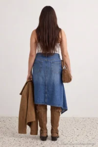 Trendyol Curve BLUE Regular Waist Skirt Ucu Asymmetric DENIM Plus Size Skirt - Image 2