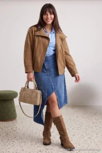 Trendyol Curve BLUE Regular Waist Skirt Ucu Asymmetric DENIM Plus Size Skirt - Image 4