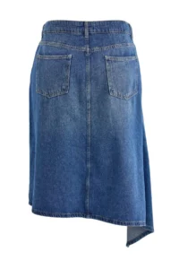 Trendyol Curve BLUE Regular Waist Skirt Ucu Asymmetric DENIM Plus Size Skirt - Image 7