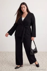 Trendyol Curve Black Lace Soft textured Knitwear Plus Size Bottom - Top Set - Image 2