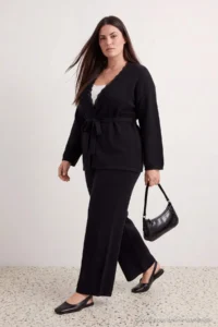 Trendyol Curve Black Lace Soft textured Knitwear Plus Size Bottom - Top Set - Image 3