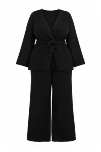 Trendyol Curve Black Lace Soft textured Knitwear Plus Size Bottom - Top Set - Image 6