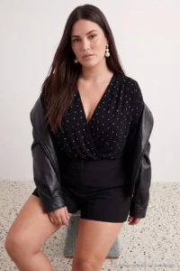 Trendyol Curve Black Rocky padded Party/Chic Knitting snaps Bodysuit - Image 2