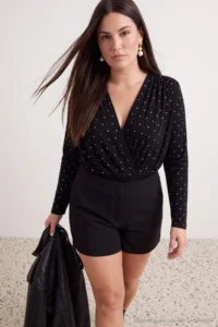 Trendyol Curve Black Rocky padded Party/Chic Knitting snaps Bodysuit - Image 5