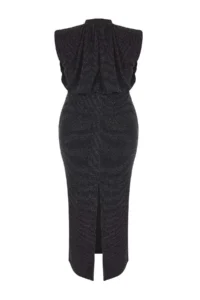 Trendyol Curve Black Tulle Knitting Maxi Length Plus Size Dress - Image 9