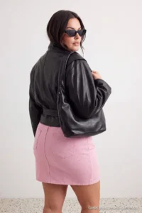Trendyol Curve PINK Yüksel Waist Rocky 100% Cotton DENIM Plus Size Skirt - Image 4