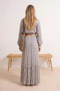 TRENDYOLMİLLA Mink Weaving Maxi 100% Cotton Beach Blouse Pants Set - Image 2