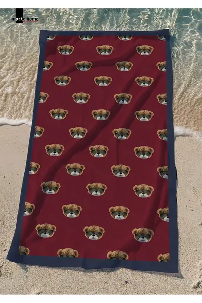 Marte Home Burgundy Teddy Bear Beach Towel