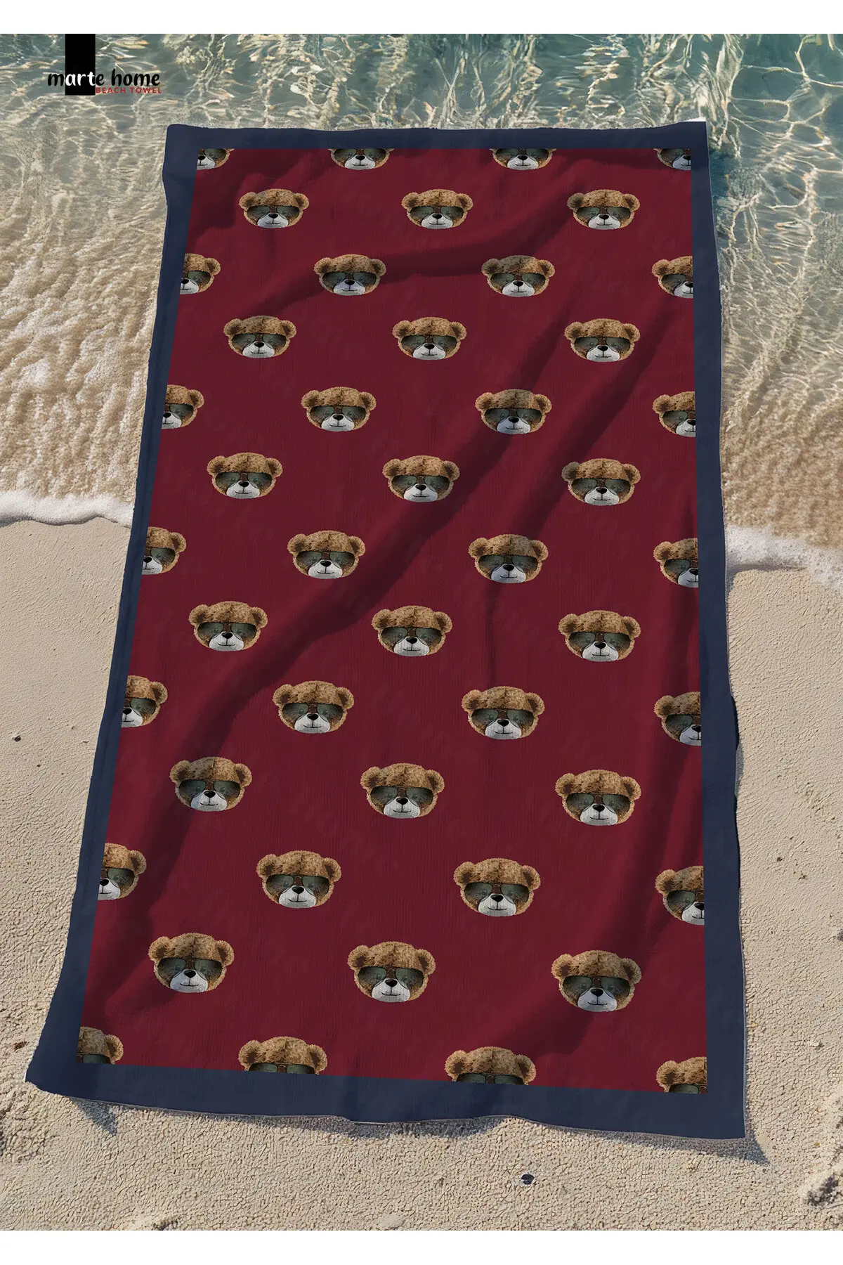 Marte Home Burgundy Teddy Bear Beach Towel