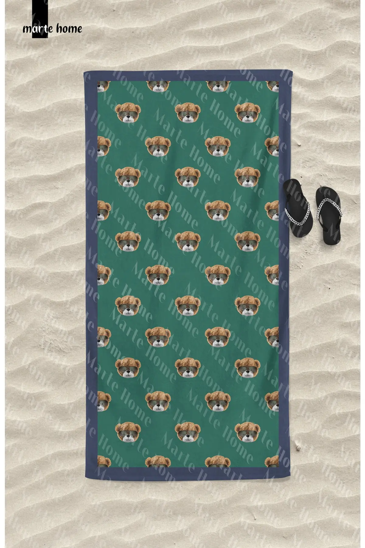 Marte Home Green Teddy Bear Beach Towel