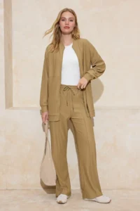 Trendyol Modest Khaki Oversized textured Zippered Tracksuit
