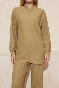 Trendyol Modest Khaki Oversized textured Zippered Tracksuit - Image 3
