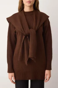 TRENDYOLMİLLA Brown Shawl Collar Detailed Knitwear Sweater - Image 3