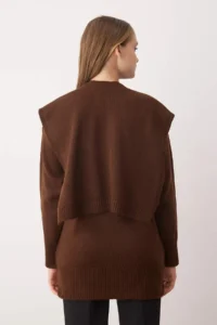 TRENDYOLMİLLA Brown Shawl Collar Detailed Knitwear Sweater - Image 4
