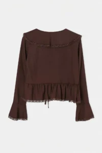 TRENDYOLMİLLA Brown V-neck Front tied up Lace Detailed Blouse - Image 5