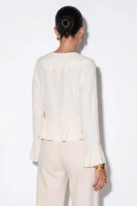 TRENDYOLMİLLA WHITE V-neck Front tied up Lace Detailed Blouse - Image 3