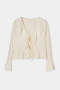 TRENDYOLMİLLA WHITE V-neck Front tied up Lace Detailed Blouse - Image 4