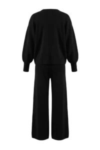 TRENDYOLMİLLA Black Wide Pattern Basic Knitwear Bottom - Top Set - Image 10