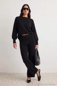 TRENDYOLMİLLA Black Wide Pattern Basic Knitwear Bottom - Top Set - Image 2