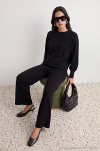 TRENDYOLMİLLA Black Wide Pattern Basic Knitwear Bottom - Top Set - Image 4