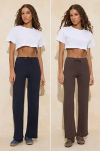 TRENDYOLMİLLA Brown-NAVY BLUE 2 Sets Paket Flare/flared leg High Waist Knitting Sweatpants