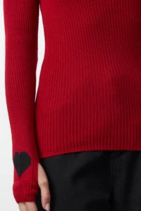 TRENDYOLMİLLA Red High Neck Sleeve Detailed Knitwear Sweater - Image 3