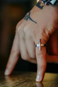 The Collection Unisex Silver Plated Adjustable Ring with Mini Sword Figure