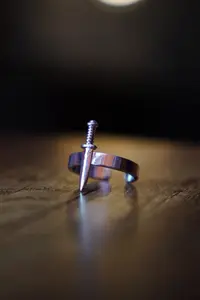 The Collection Unisex Silver Plated Adjustable Ring with Mini Sword Figure - Image 2