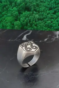 The Collection Route 66 Amblemi Adjustable Silver Plated Ring - Image 4