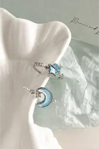 The Collection Set of 2 Blue Opal Moon and Star Figure Adjustable Women's Rings (2 RINGS) - Image 3