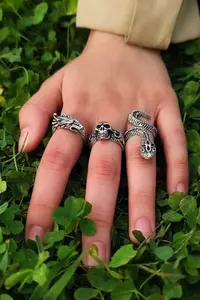 The Collection Unisex Silver Plated Adjustable Ring Set - Image 2