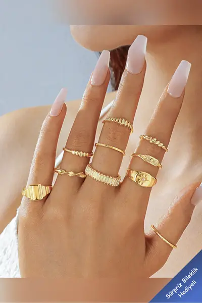 The Collection 10-Piece Combination Pole Star Model Joint Gold Ring Set