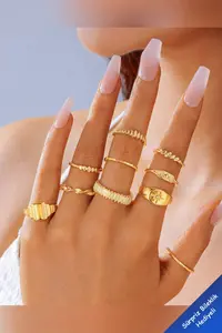 The Collection 10-Piece Combination Pole Star Model Joint Gold Ring Set - Image 3