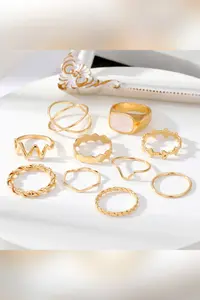 The Collection 10 Pack Kombin Eklem Gold Mineli Ring Set - Image 4