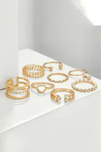 The Collection 8-Piece Combination Hanging Stone Model Joint Gold Ring Set - Image 2