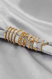 The Collection 8-Piece Combination Hanging Stone Model Joint Gold Ring Set - Image 5