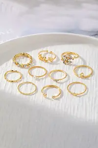 The Collection 10-Piece Combination Love Written Joint Gold Stone Ring Set - Image 3