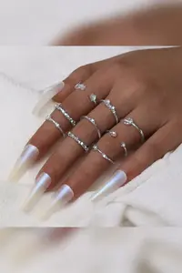 The Collection 9'lu Kombin Eklem Silver Rocky Ring Set - Image 2